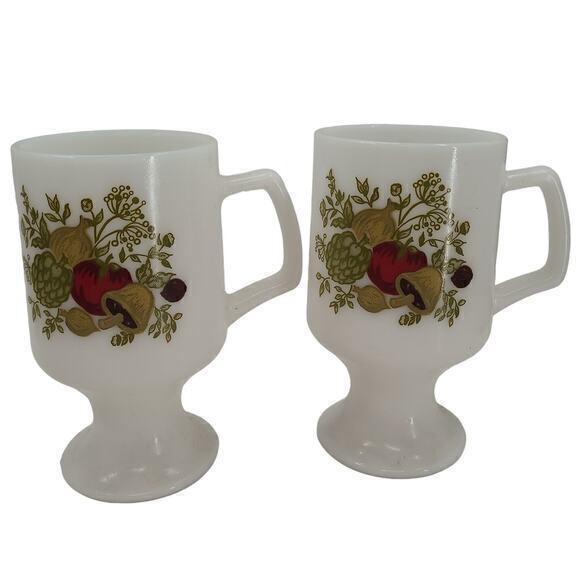 Vintage‎ 70s 2 Spice or Life SOL Pedestal Mug, Corelle Corning PYREX Milk Glass